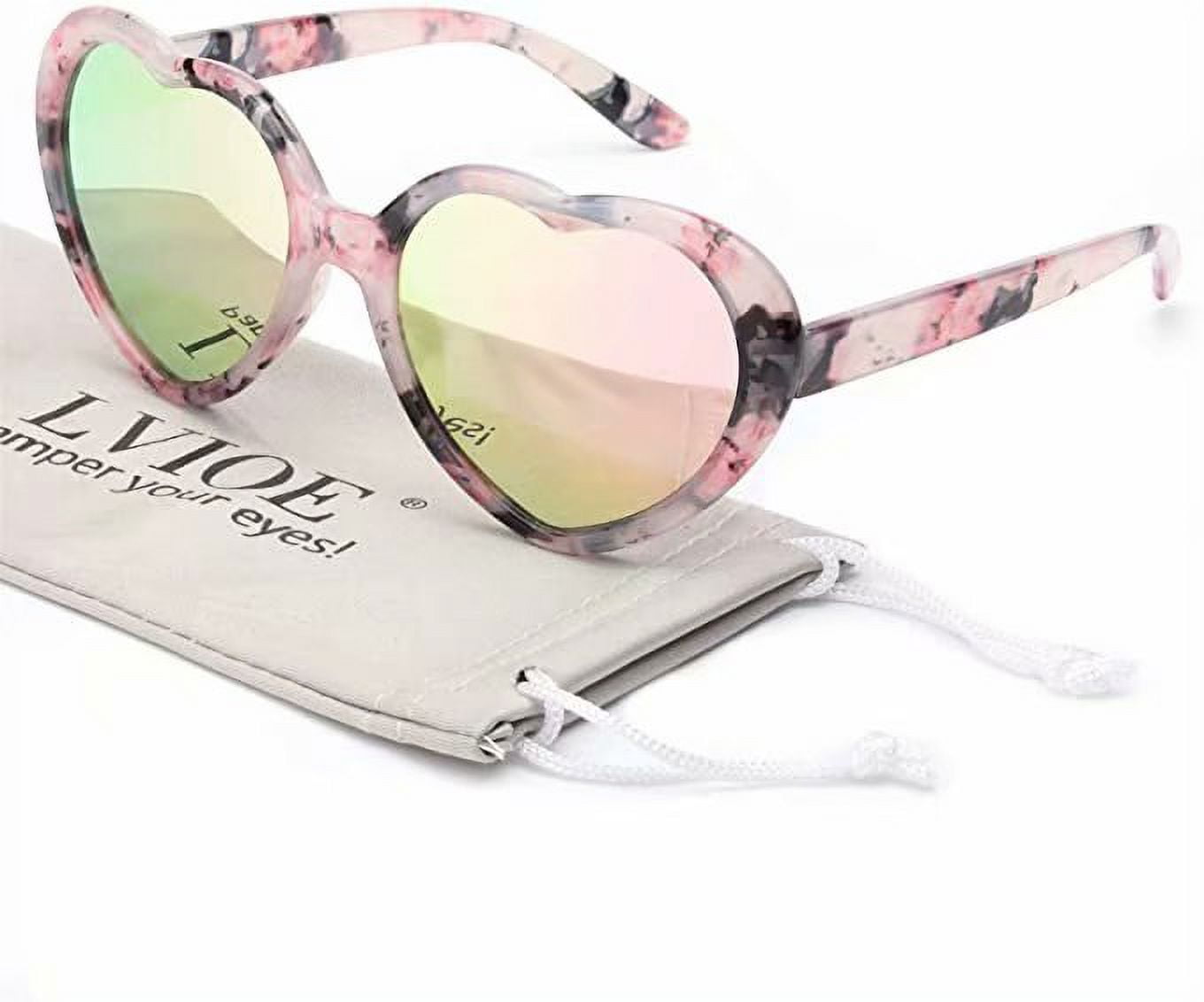 LVIOE Heart Sunglasses for Women, Polarized Heart Shaped Sunglasses with UV Protection Heart Style Retro Glasses for Shopping