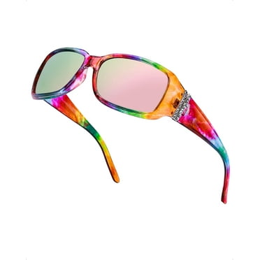 LVIOE Polarized Rhinestone Inspired Designer Sunglasses for Women Trendy Rectangle UV400 Shade LS907