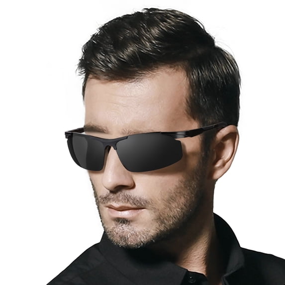 LVIOE Polarized Sunglasses for Men Driving Fishing Cycling, Rectangle Metal Frame HD UV Protection Ultra Light Sports Glasses