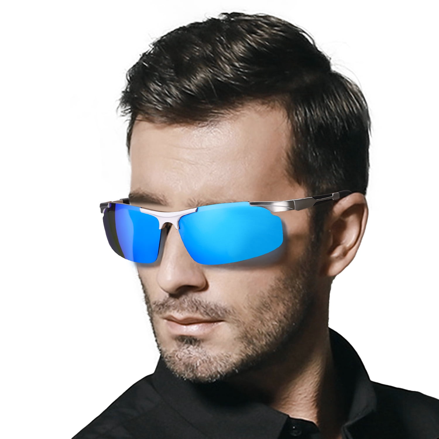 LVIOE Polarized Sunglasses for Men Driving Fishing Cycling, Rectangle Metal Frame HD UV Protection Ultra Light Sports Glasses