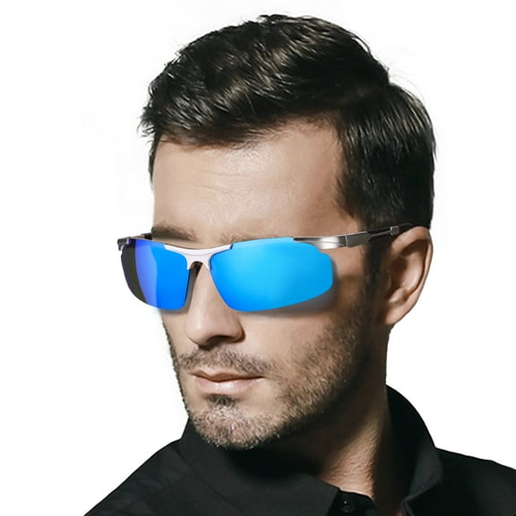 LVIOE Polarized Sunglasses for Men Driving Fishing Cycling, Rectangle Metal Frame HD UV Protection Ultra Light Sports Glasses