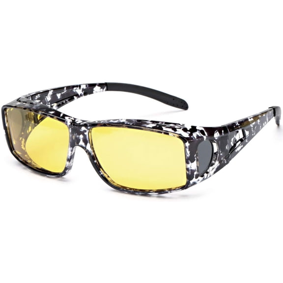 LVIOE Wrap Around Night-Vision Glasses, Fit Over Glasses with HD Polarized Yellow Lens Night-Driving Glasses