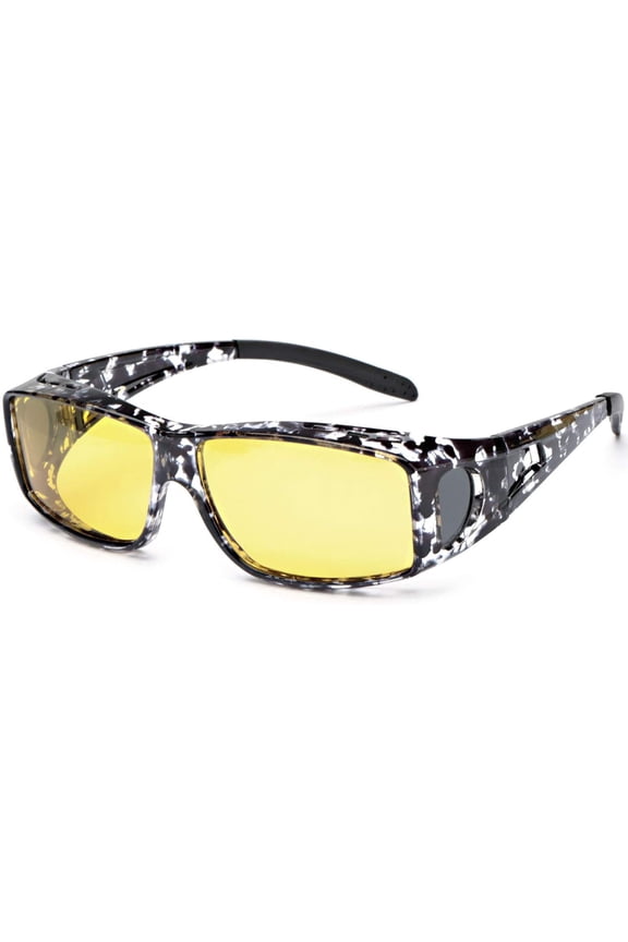 Wrap Around Night-Vision Glasses, Fit Over Glasses with HD Polarized Yellow Lens Night-Driving Glasses