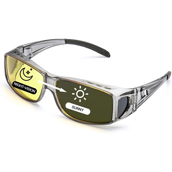 LVIOE Wrap Around Night-Vision Glasses, Fit Over Prescription Glasses with HD Polarized Yellow Lens Night-Driving Glasses