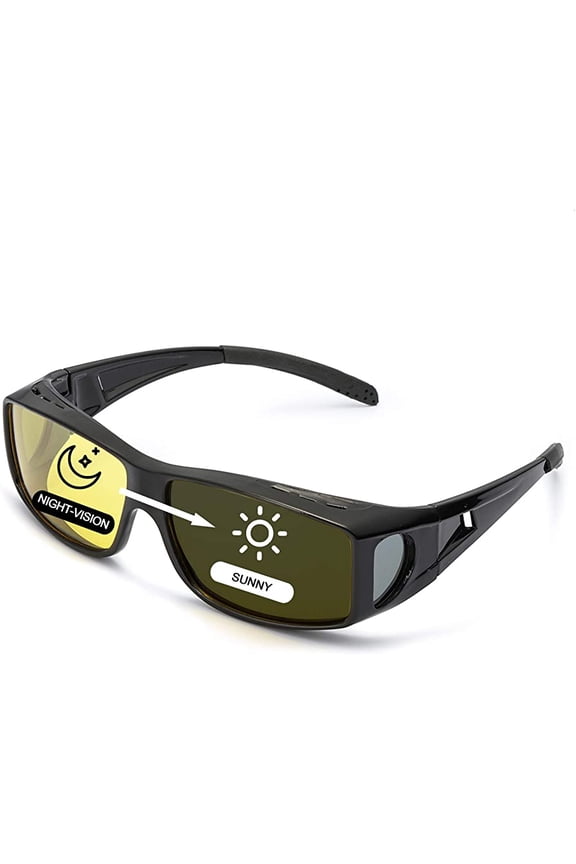 Wrap Around Night-Vision Glasses, Fit Over Prescription Glasses with HD Polarized Yellow Lens Night-Driving Glasses