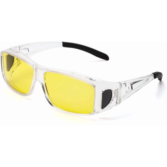 LVIOE Wrap Around Night-Vision Glasses, Fit Over Prescription Glasses with HD Polarized Yellow Lens Night-Driving Glasses