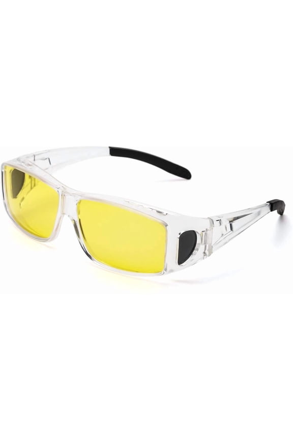 Wrap Around Night-Vision Glasses, Fit Over Prescription Glasses with HD Polarized Yellow Lens Night-Driving Glasses