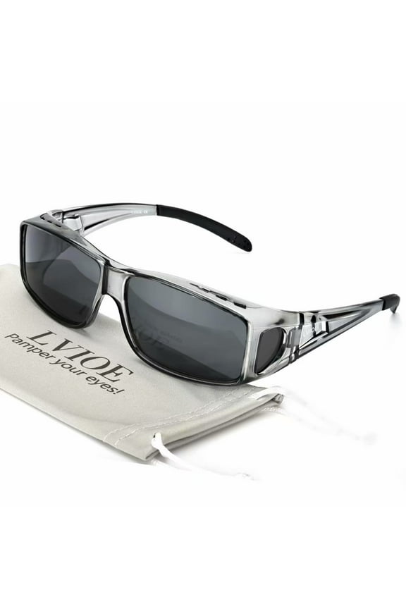 Wrap Around Sunglasses, Polarized Lens Wear Over Prescription Glasses, Fit Over Regular Glasses with 100% UV (White&Red)