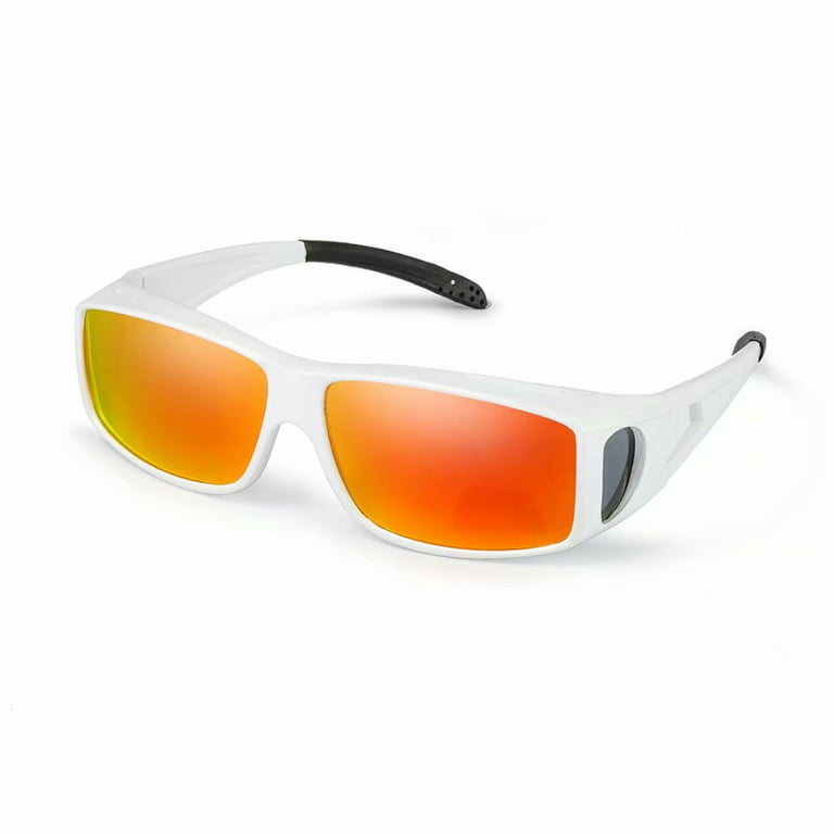 LVIOE Wrap Around Sunglasses, Polarized Lens Wear Over Prescription  Glasses, Fit-over Regular Glasses with 100% UV (White&Red)