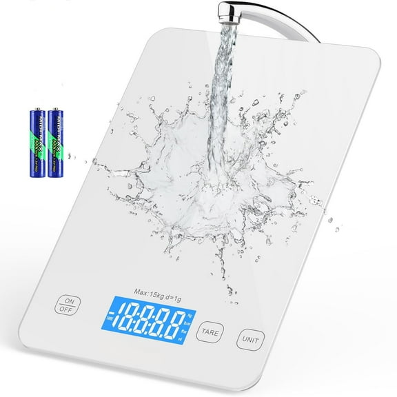 LVL Food Scale, 22lb Digital Kitchen Scale Weight Grams and oz for Cooking Baking, 1g/0.1oz Precise Graduation, Stainless Steel and Tempered Glass (White)