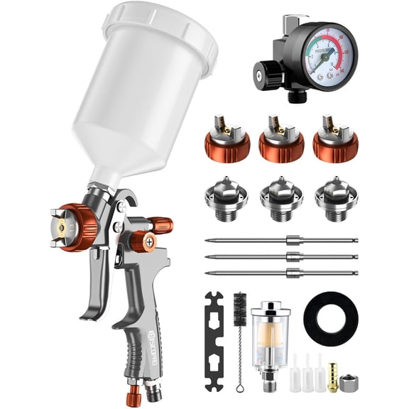 LVLP Paint Sprayer Gun, Air Paint Sprayer for House Painting; Paint Guns Automotive Premium Kit, 1.3/1.5/1.7mm High-Precision Nozzles, Varnish and Top Coat,with Oil-Water Separator