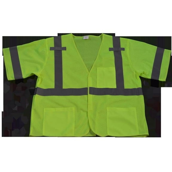 LVM3-4X-5X Safety Vest Ansi-Isea Class 3 Mesh Lime Cloth Hook & Eye Closure, 4X & 5X