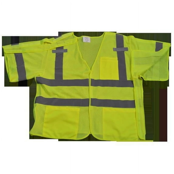 LVM3-5PB-2X-3X Safety Vest Lime Mesh Ansi-Isea Class 3 207-2006, 5-Point Breakaway, 2X & 3X
