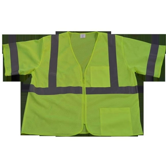 LVM3-Z-4X-5X Safety Vest Ansi-Isea Class 3 Lime Mesh Zipper Closure 2 Pockets, 4X & 5X