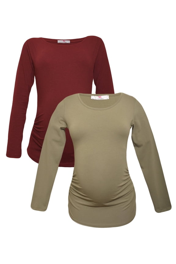 LVMA2300 - 2 Pack - 100% premium Cotton - Women Long Sleeve Maternity T-Shirt