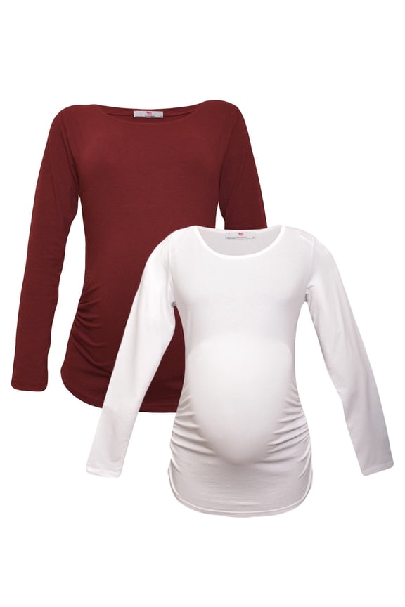 LVMA2300 - 2 Pack - 100% premium Cotton - Women Long Sleeve Maternity T-Shirt