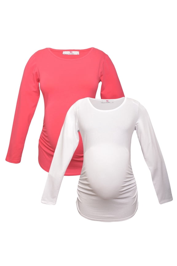LVMA2300 - 2 Pack - 100% premium Cotton - Women Long Sleeve Maternity T-Shirt