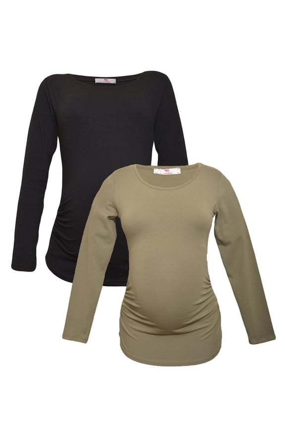 LVMA2300 - 2 Pack - 100% premium Cotton - Women Long Sleeve Maternity T-Shirt