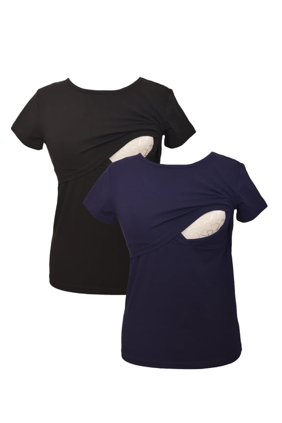 LVMA2500 - 2 Pack - 100% premium Cotton - Women short Sleeve Nursing Maternity T-Shirt 2 Piece Set