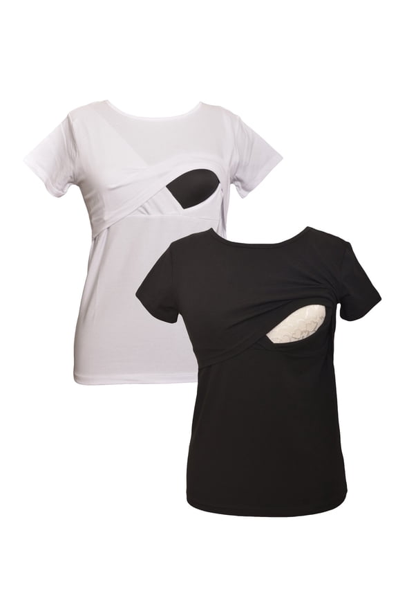 LVMA2500 - 2 Pack - 100% premium Cotton - Women short Sleeve Nursing Maternity T-Shirt 2 Piece Set
