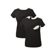 LUVMABELLY LVMA2500 - 2 Pack - 100% premium Cotton - Women short Sleeve Nursing Maternity T-Shirt 2 Piece Set
