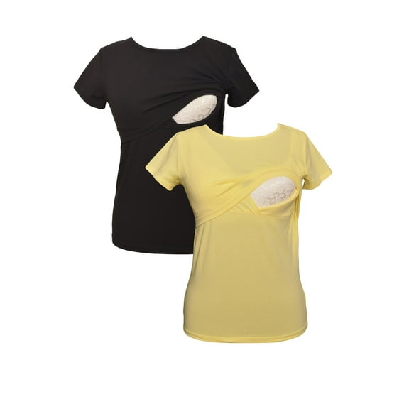 LVMA2500 - 2 Pack - 100% premium Cotton - Women short Sleeve Nursing Maternity T-Shirt 2 Piece Set