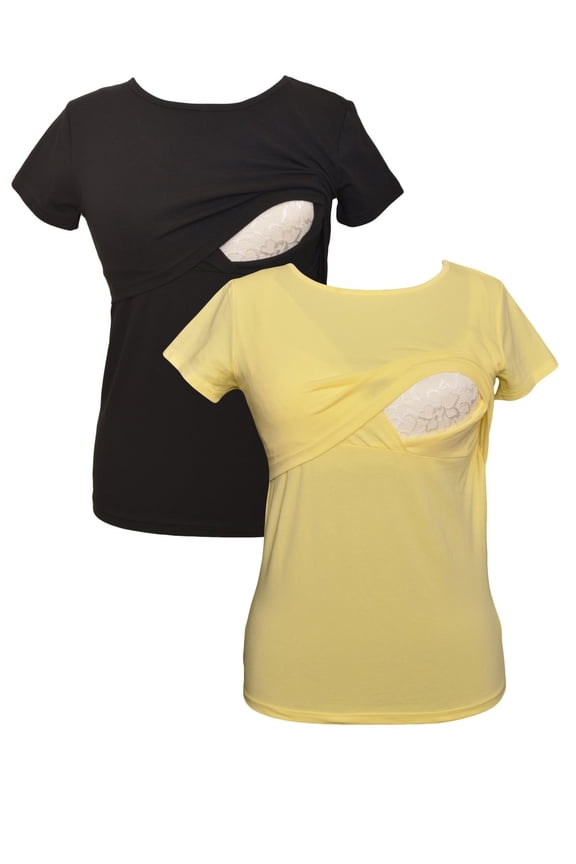 LVMA2500 - 2 Pack - 100% premium Cotton - Women short Sleeve Nursing Maternity T-Shirt 2 Piece Set