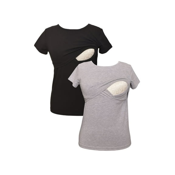 LVMA2500 - 2 Pack - 100% premium Cotton - Women short Sleeve Nursing Maternity T-Shirt 2 Piece Set