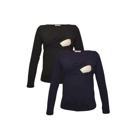 LVMA2700 - 2 Pack - Premium Soft Cotton - Women Long Sleeve Nursing Maternity T-Shirt - 2 Piece Set