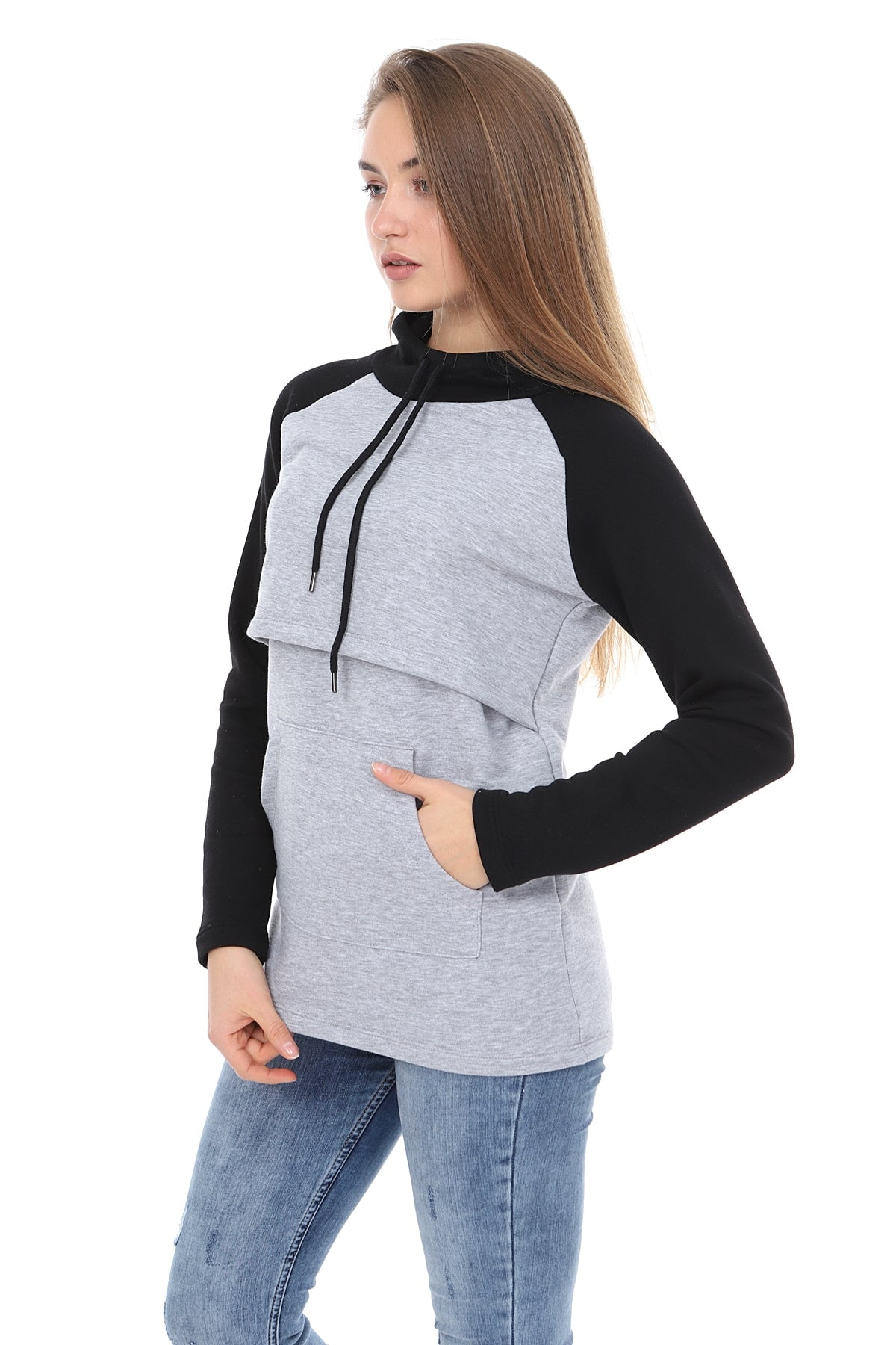 Maternity Ribbed Split Hoodie Sweatshirt main image 1