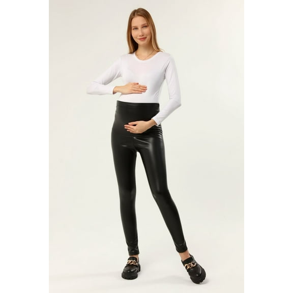 LVMA8081 - Luvmabelly Maternity Faux Leather Leggings High Waisted Stretchy Comfy Pants