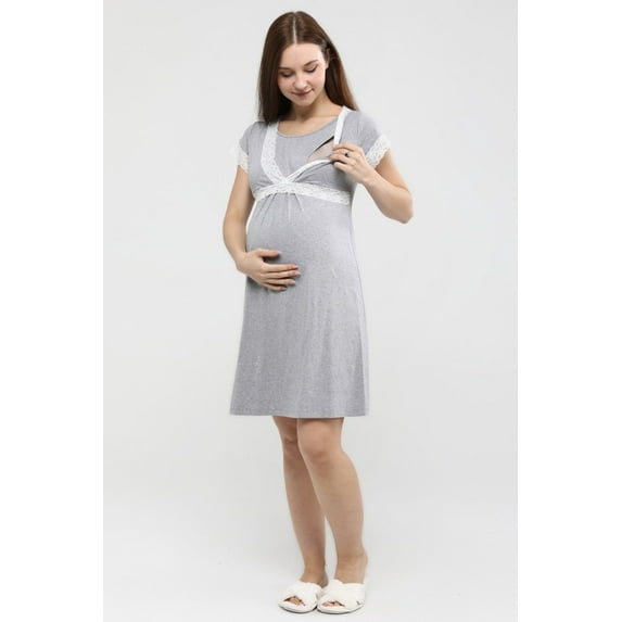 LVMA9680 - Women's super comfy Maternity Nursing nightgown Soft Short-Sleeved Sleepwear