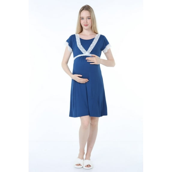 LVMA9680 - Women's super comfy Maternity Nursing nightgown Soft Short-Sleeved Sleepwear