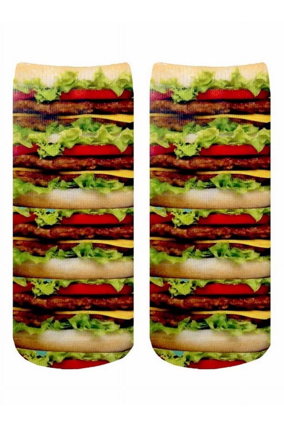 LVR-4103C-C Stacked Hamburgers Photo Print Crew Socks