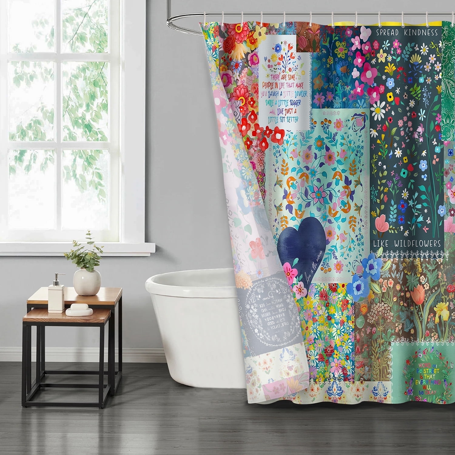 Curtain Rug LVRLVR 1/4 Colorful Floral Patchwork & Kindness Affirmation Fabric ...