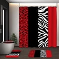 thumbnail image 1 of LVRLVR 1/4 Pcs Wild Animal Leopard Print Fabric Shower Curtain Rug Set - Zebra Print Bath Mat Bathroom Decoration, Red and Black, 70.8" × 70.8", 1 of 9