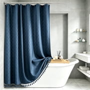 LVRLVR 1Pc Diamond Jacquard Shower Curtain Set, Heavyweight Polyester, Tassel & Hookless 2 Styles, Bathroom Curtain with Liner or Hooks