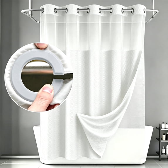 LVRLVR 1Pc Diamond Jacquard Shower Curtain Set, Heavyweight Polyester, Tassel & Hookless 2 Styles, Bathroom Curtain with Liner or Hooks