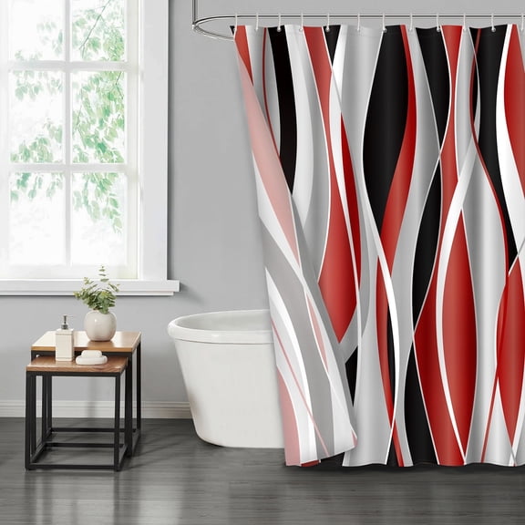 LVRLVR Blue Stripes Fabric Shower Curtain - Black Modern Bathroom Decoration, Pink and purple, 70.8" x 70.8"