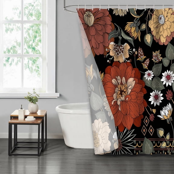 LVRLVR Bohemia Fabric Shower Curtain - Medieval Flowers Plant Modern Bathroom Decoration, Multicolored, 70.8" x 70.8"