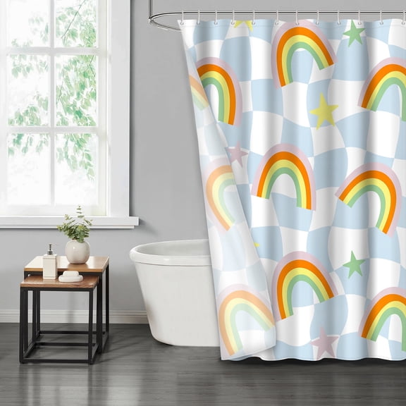 LVRLVR Cartoon Fabric Shower Curtain - Cute Rainbow Modern Art Bathroom Decoration, Multicolor, 70.8" x 70.8"