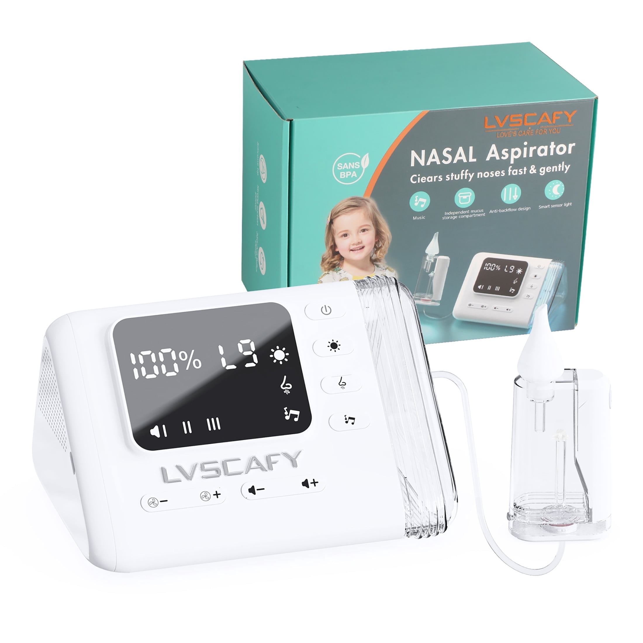 LVSCAFY Electric Nasal Aspirator for Baby – 9-Level Nose Sucker with Night Light & Music