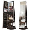 thumbnail image 1 of LVSOMT 360° Swivel Jewelry Cabinet with LED Lights, Locking and Storage (Brown), 1 of 9
