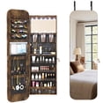 thumbnail image 1 of LVSOMT 47.2" LED Mirror Jewelry Cabinet Wall Mounted or Door Hanging, Rounded Corner Jewelry Armoire Organizer, Lockable Full Length Mirror with Storage, Interior Mirror & Makeup Shelf,Rustic Brown, 1 of 11