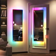 LVSOMT 47x16 Full Length Mirror with Lights, Dimmable Brightness + Adjustable Speed, 14 Kinds RGB Color Changing Lighted Mirror, Wall Mount/Door Hanging Full Body Mirror