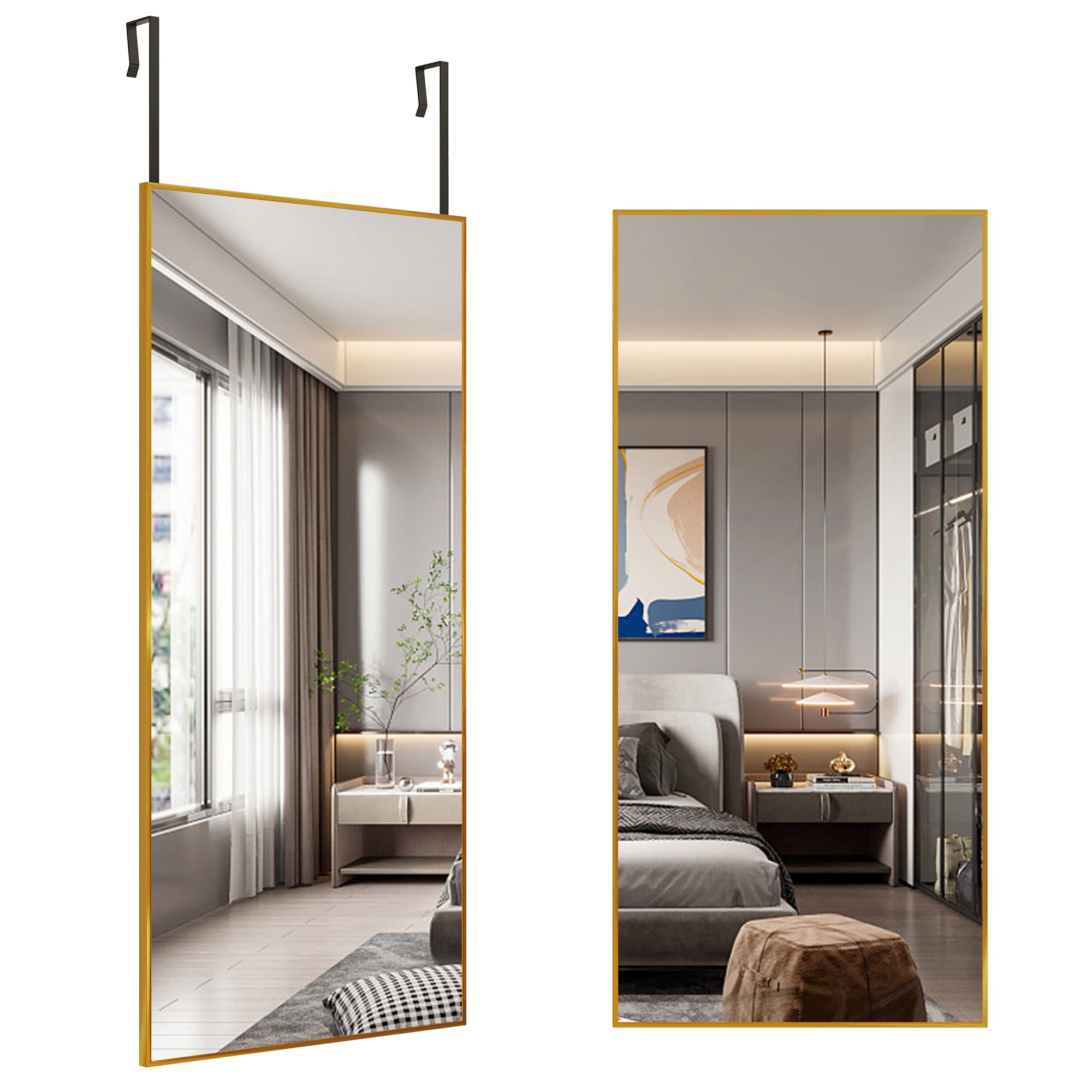 LVSOMT 47"x22" Full Length Door Mirror , Over The Door Hanging Mirror