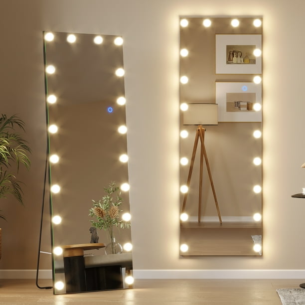 Lvsomt 61 inch x 20 inch Full Body Mirror with Lights Hollywood LED Mirror Full Length with 20 Light Bulbs Free Standing Light Up Wall Mirror for