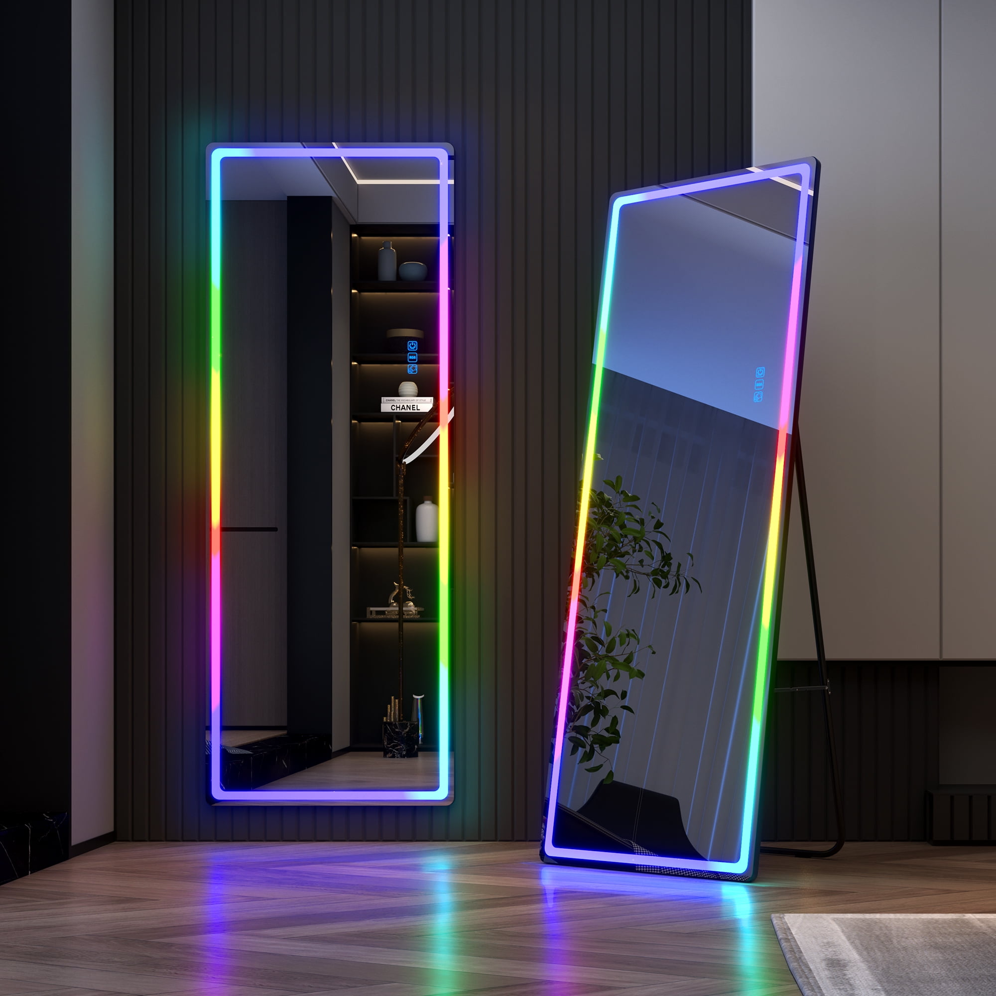 LVSOMT 63"X22" RGB LED Black Mirror, FullLength Body Mirror with