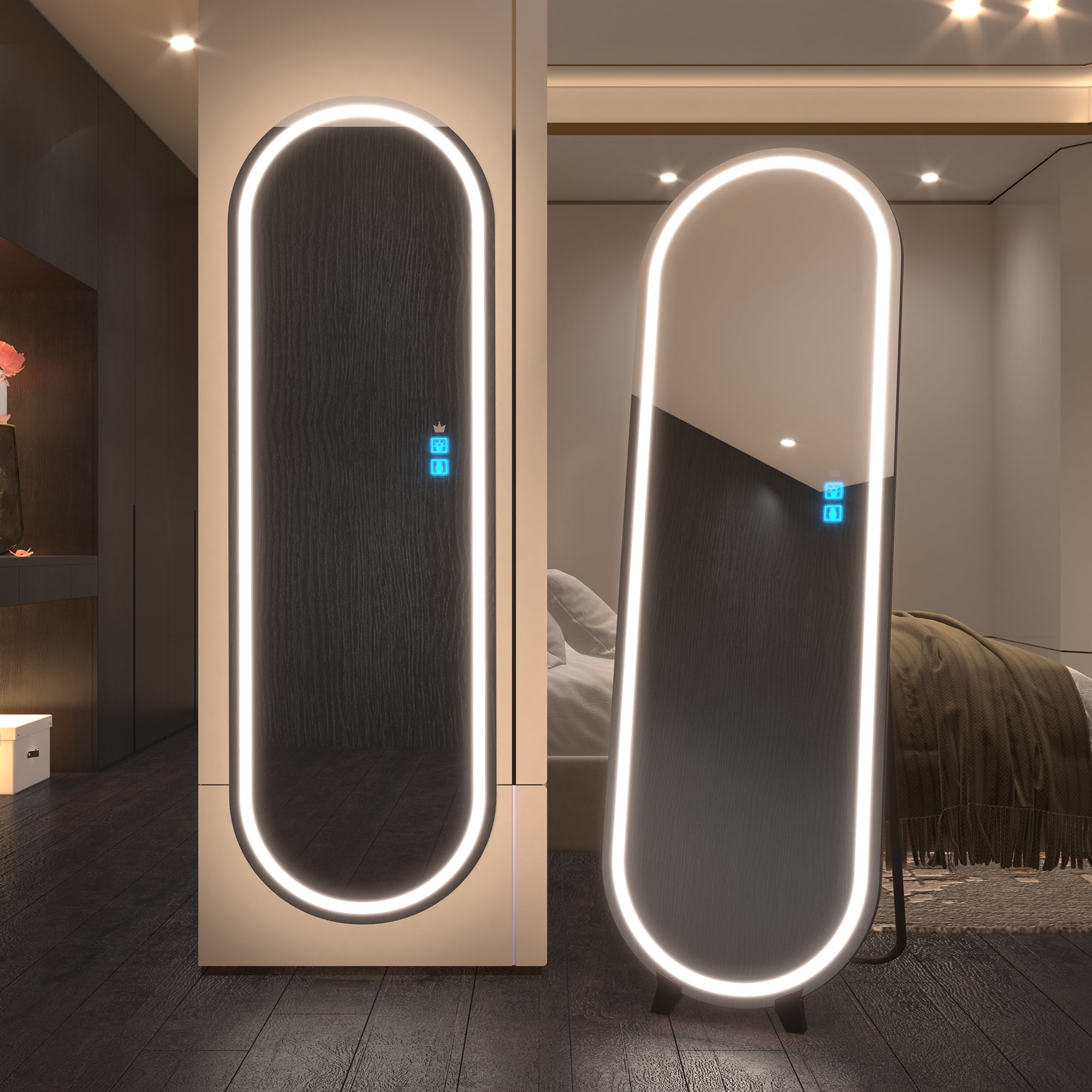 LVSOMT 63"x20" Full Length Mirror with Lights, LED Oval Mirror Full