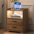thumbnail image 1 of LVSOMT Brown Nightstand with Wireless Charging Station and 24-Colors RGB Lights, Modren Nightstands with Drawers for Bedroom, Smart Bedside Table for Living Room Office, 1 of 8